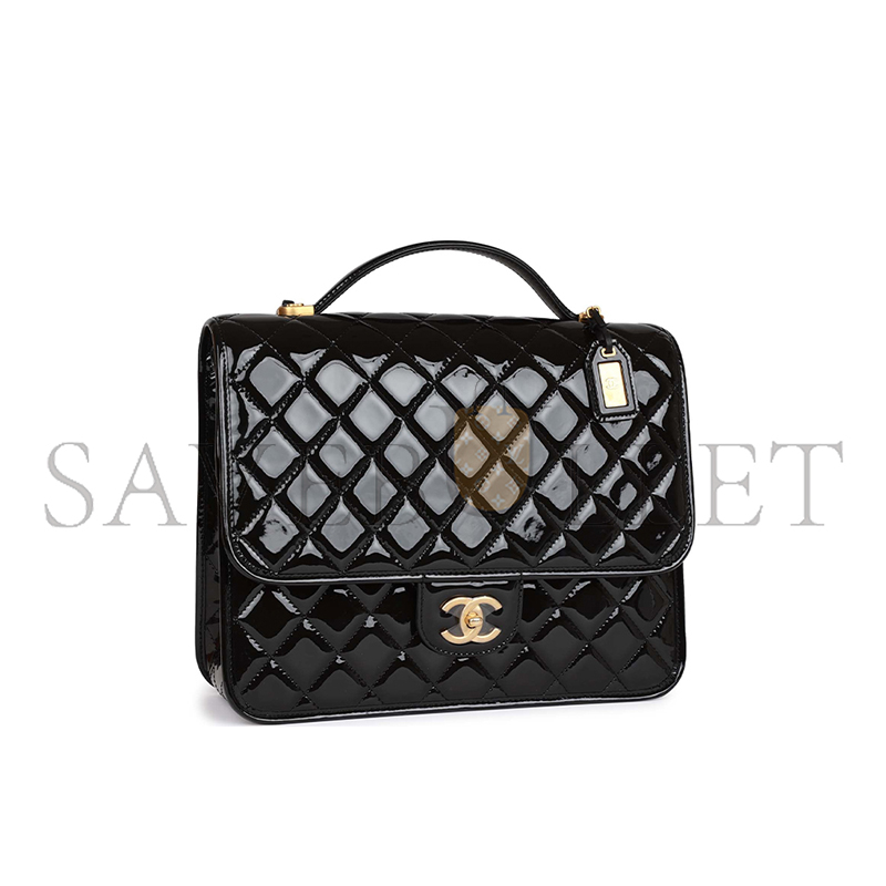 Ch**el large flap backpack black patent antique gold hardware (30*23*10cm)